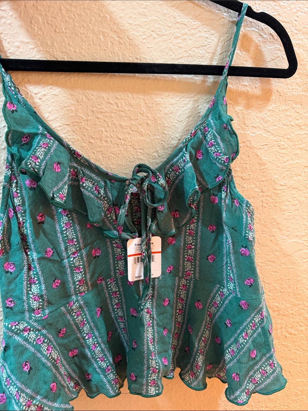 Free People Green Floral Tie-Front Ruffle Cami - Picture 5 of 6